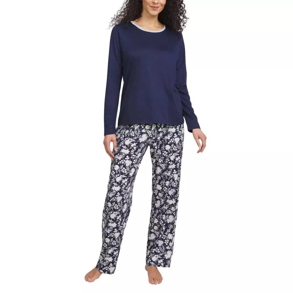NWoT Lands' End Women's 2 Piece Knit Pajama Set Navy Floral Size S $80 11HL219